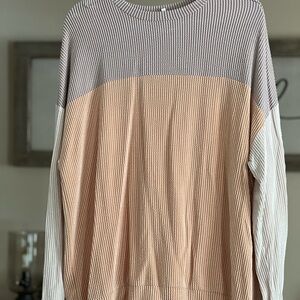 SHEIN Striped Long Sleeve Top - Beige and White